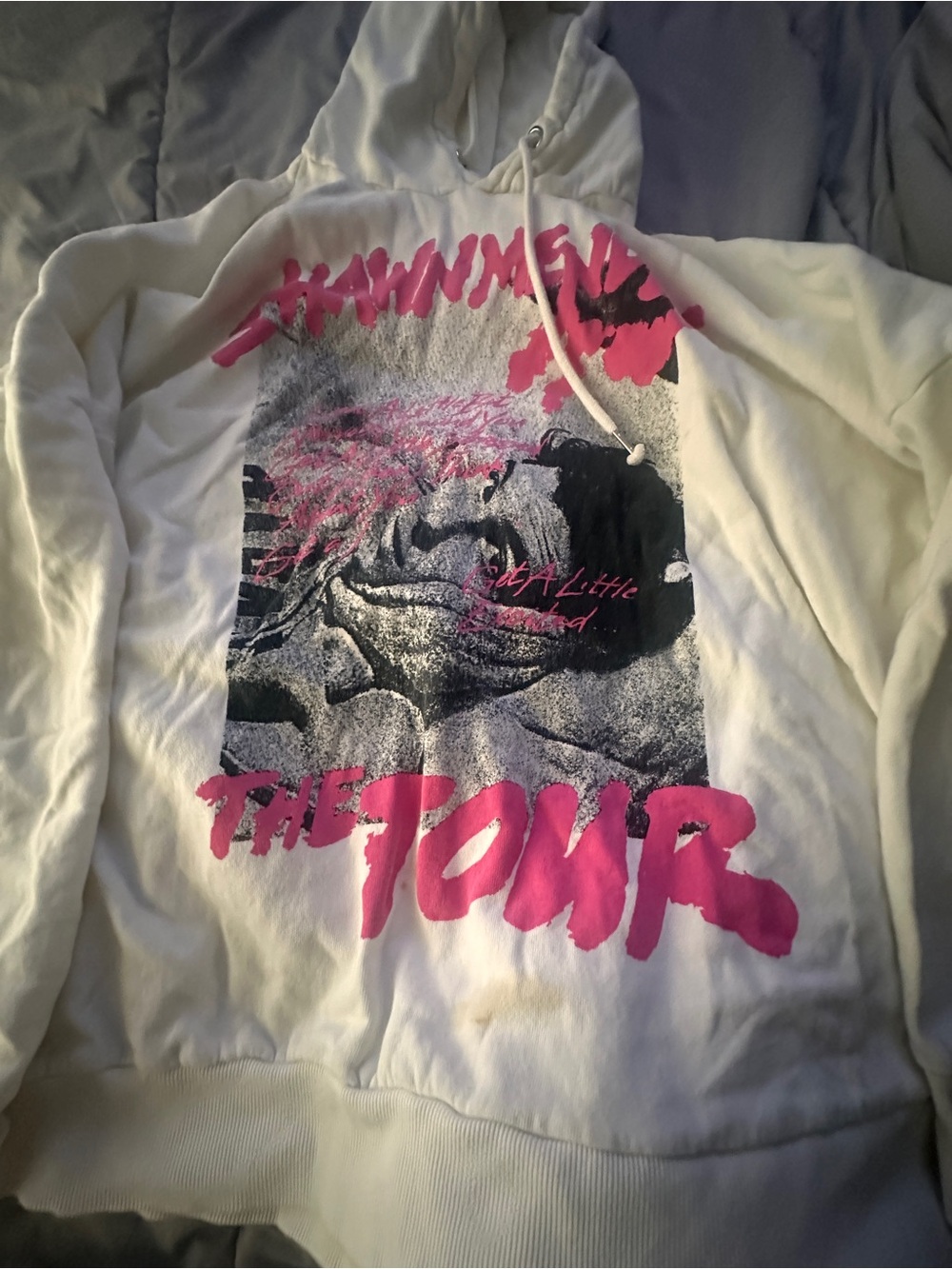 Shawn Mendes White Graphic Hoodie with Hot Pink 'THE TOUR' Text - Women’s